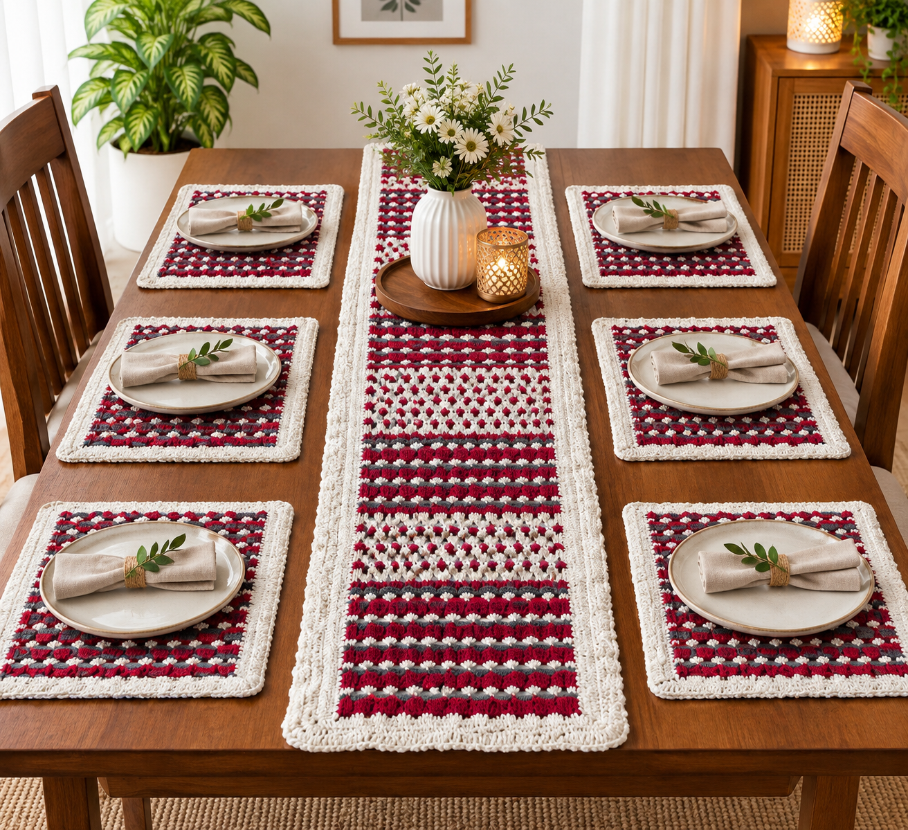 Crochet Handmade Table Runner Set