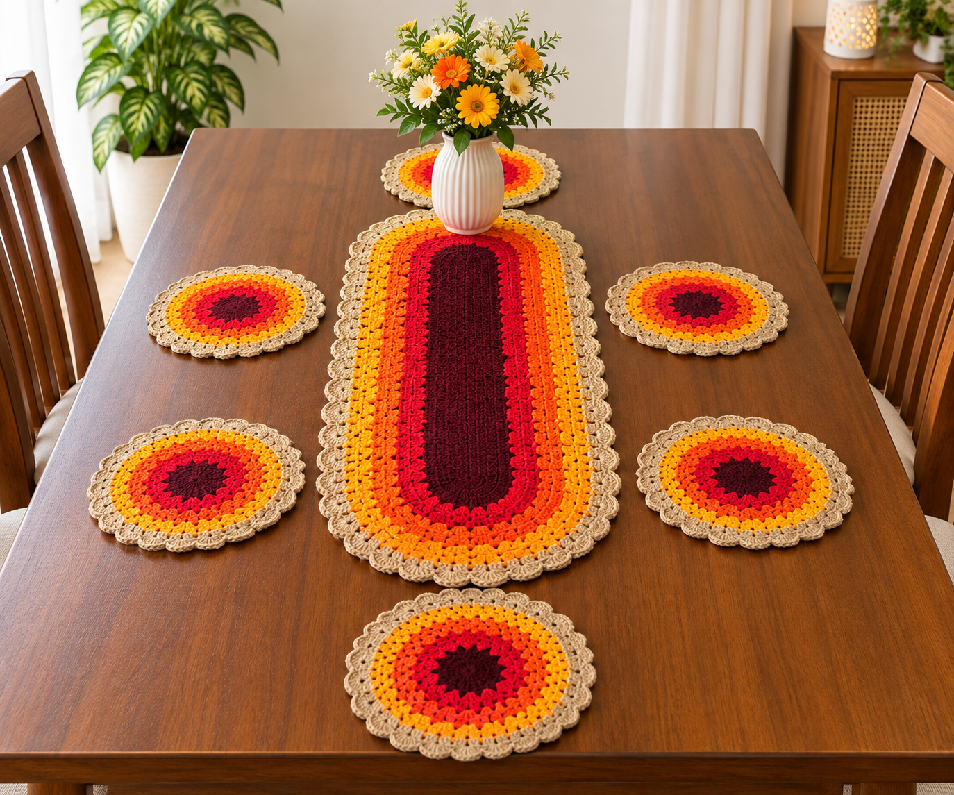 Crochet Handmade Table Runner Set